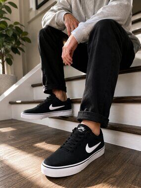 NEW - Nike SB Chron 2 Canvas Black White Skate Shoes - Men's 7 / Women's 8.5